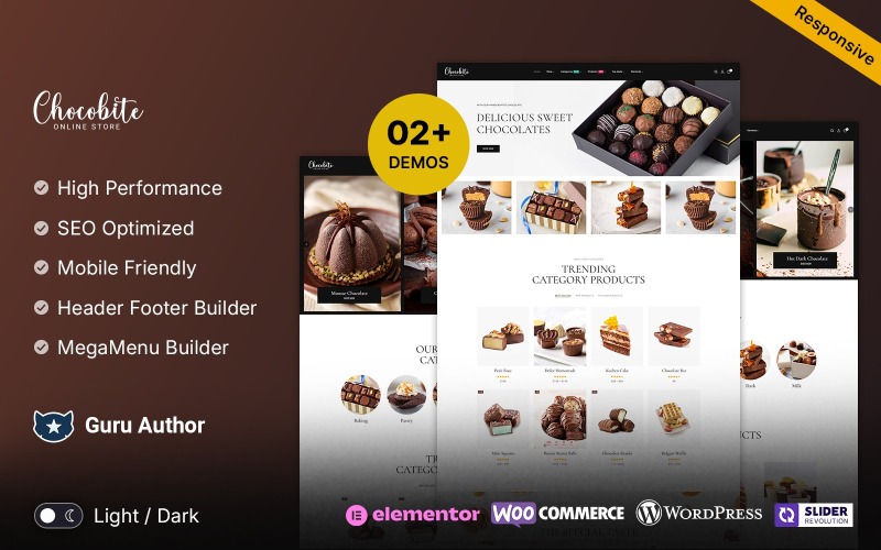 Chocobites - Čokoláda, sladkosti, pekárna a dort Elementor šablona webových stránek Woocommerce