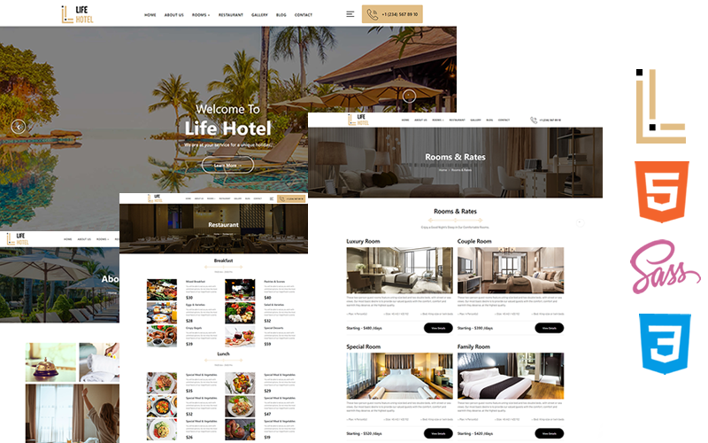 Life Hotel - Hotelboeking HTML5 CSS3 thema website sjabloon