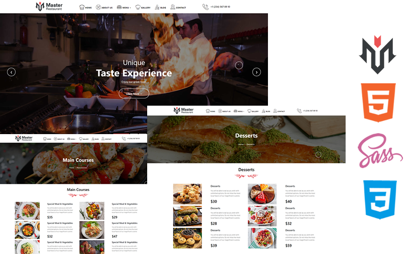 Mester étterem - Étel és étterem Html5 Css3 téma webhelysablon