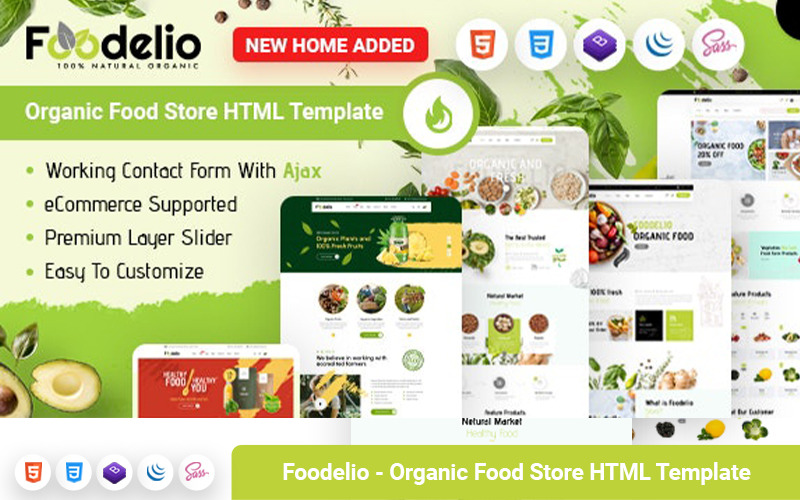 Foodelio - Bio-Lebensmittel-Ernährung Bio-Lebensmittelgeschäft Shop RTL Responsive HTML-Vorlage