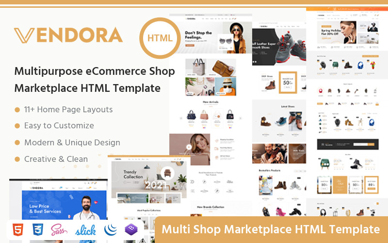 Vendora - Modèle HTML de boutique de commerce électronique polyvalent Big Marketplace