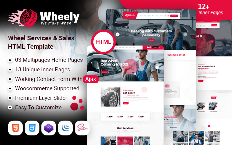 Wheely - HTML-Vorlage für Autoreifen-Reparaturdienste für Autoräder