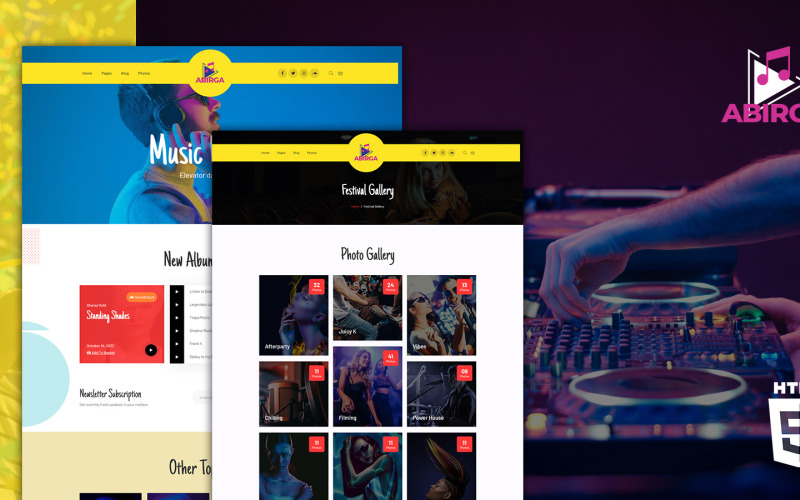 Abirga Muziek Dj Album Portfolio HTML5 Website Sjabloon