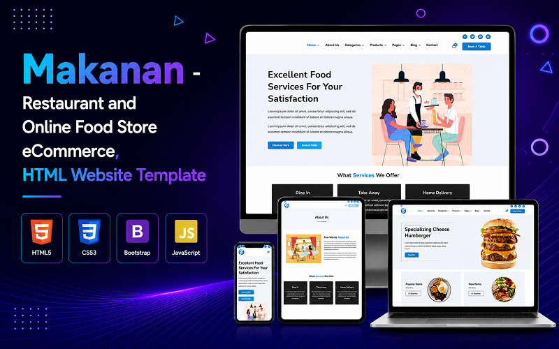 Makanan - Modello di sito Web HTML per e-commerce di ristoranti e negozi di alimentari online