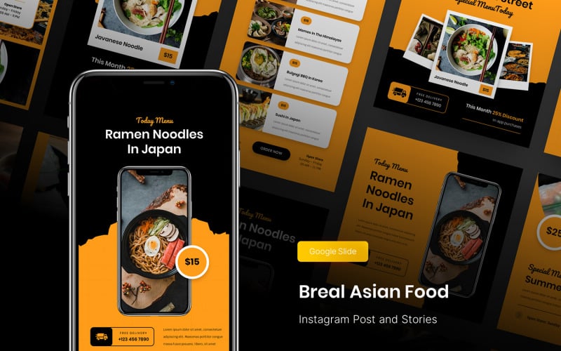 Breal - Asian Food Instagram Post and Stories Google Slide Template