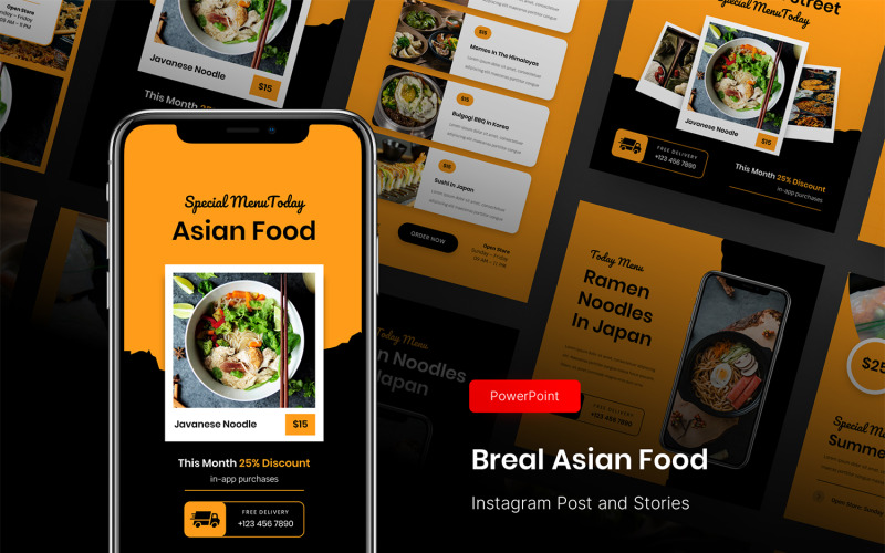 Breal - Post e histórias do Instagram de comida asiática Modelo do PowerPoint