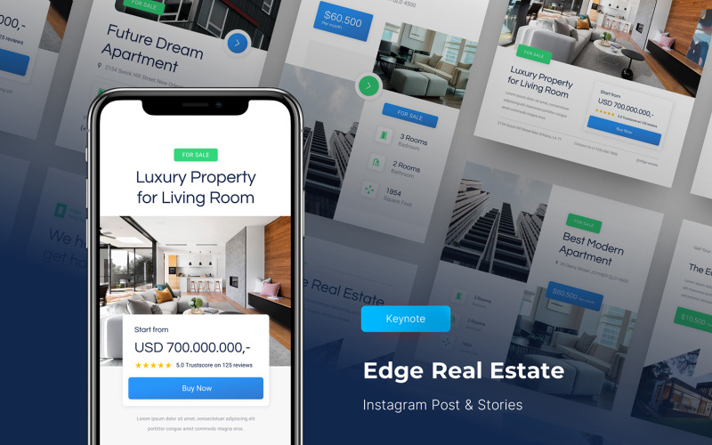 Edge - Modèle Keynote de publication et d'histoires Instagram pour l'immobilier