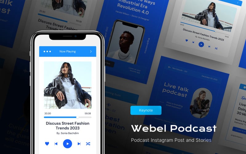 Webel – Podcast Instagram-bejegyzés és történetek kulcsszósablonja