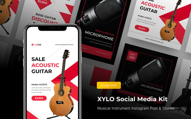 Xylo - Modello di diapositiva Google per post e storie di Instagram di strumenti musicali