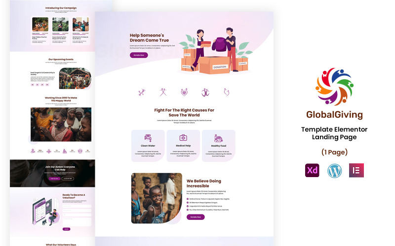 Global Living – civil szervezetek és jótékonysági szolgáltatások használatra kész Elementor sablon