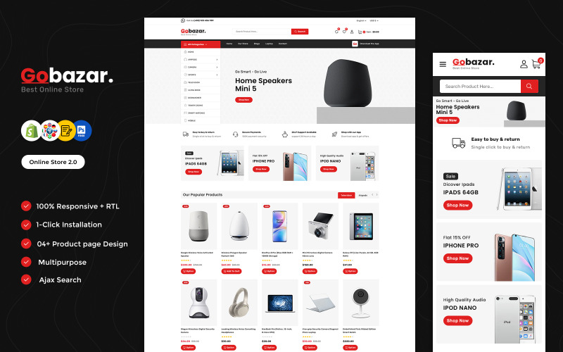 Gobazar - Uniwersalny, responsywny motyw Shopify na rynku elektronicznym