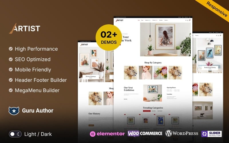 Artiste - Thème WooCommerce Responsive Elementor polyvalent pour l'art et la galerie