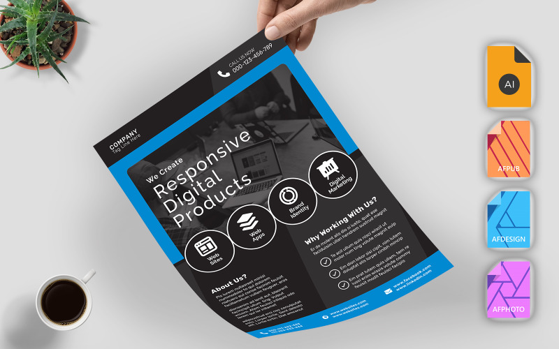 Profesionální víceúčelový, responzivní digitální produkt Marketing Flyer Illustrator
