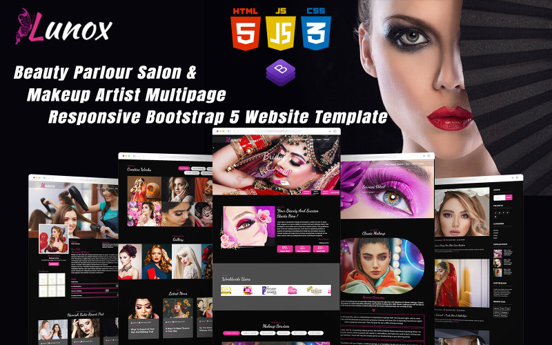 Lunox - Skönhetssalong & Makeupartist Flersidig responsiv Bootstrap 5-webbplatsmall