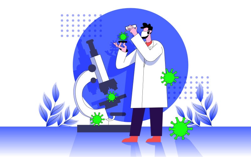 Médico testando vírus em laboratório ilustração grátis vetor conceito