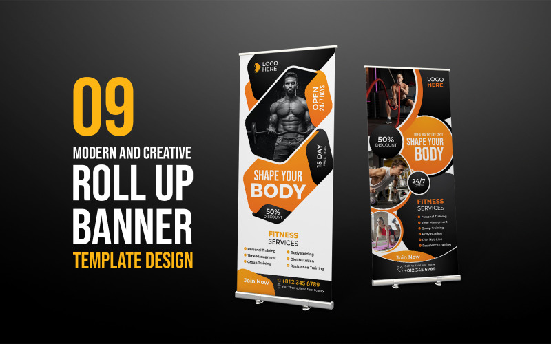 Sjabloon voor moderne sportschool Fitness roll-up banner