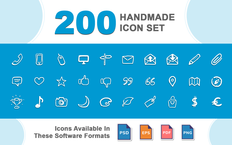 Conjunto de ícones de 200 Vactores Feitos à Mão