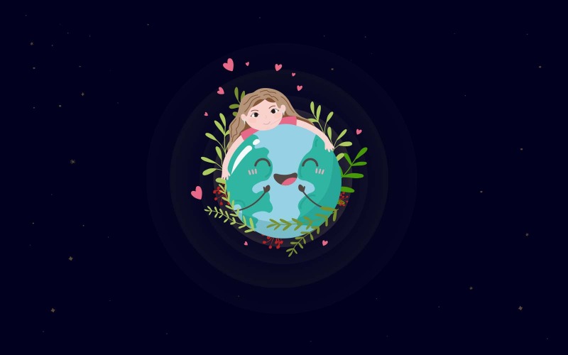 Ilustración de una niña abrazando el planeta