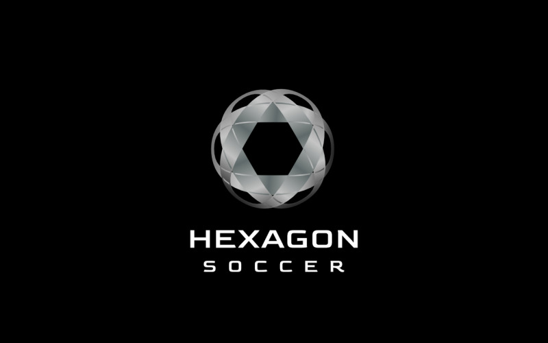 Logo négatif hexagonal de football dynamique en acier