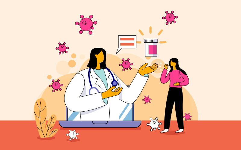 Online Doctor Concept, Doctor Giving Advice Through Video Call Free Illustration Vector