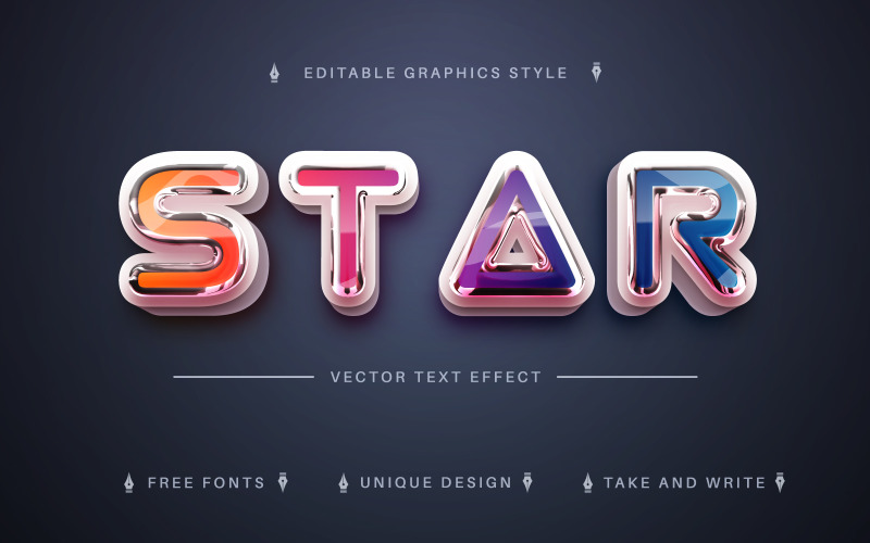 Star Rainbow - Effetto testo modificabile, stile carattere, illustrazione grafica