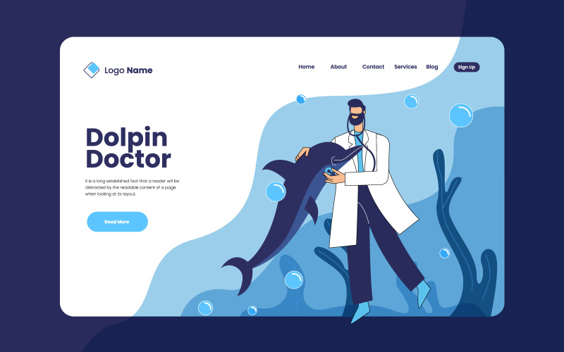 Lekarz Z Dolphin Free Vector Illustration Concept, Lekarz Z Dolphin Landing Page Design