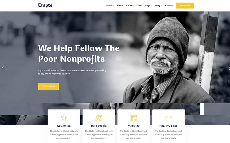 Empte — бедная некоммерческая и благотворительная тема WordPress