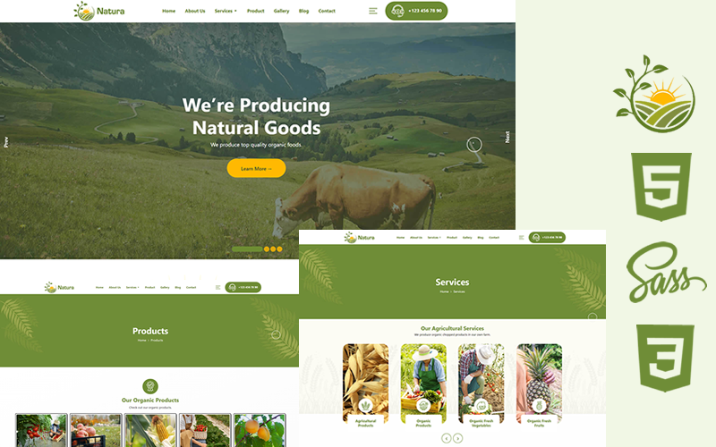 Natura - сільськогосподарська ферма Html5 Css3 шаблон веб-сайту теми