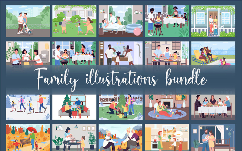 Ensemble d'illustrations familiales