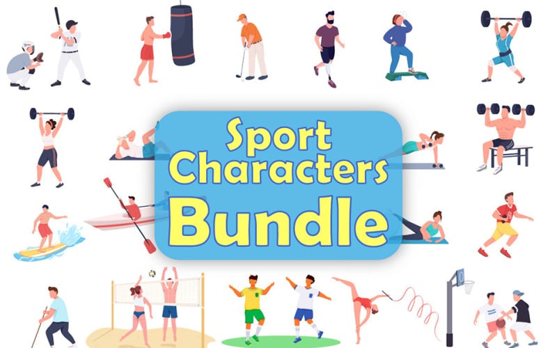 Pacote de ilustração de personagens do esporte