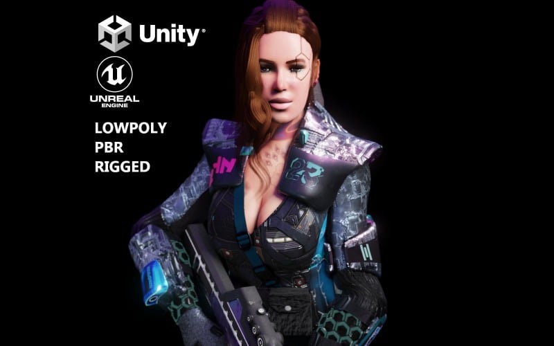 科幻赛博朋克动作女孩 Adrestia-Rigged 3D 模型