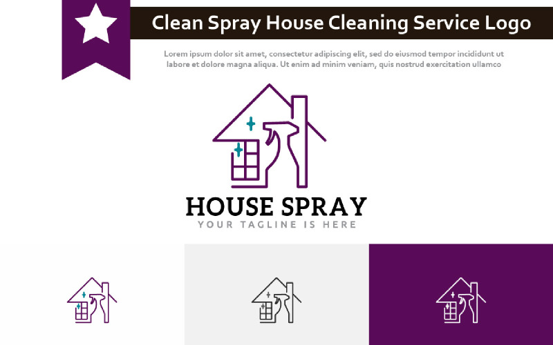 Logotipo de estilo de línea de servicio de limpieza de casa de spray limpio