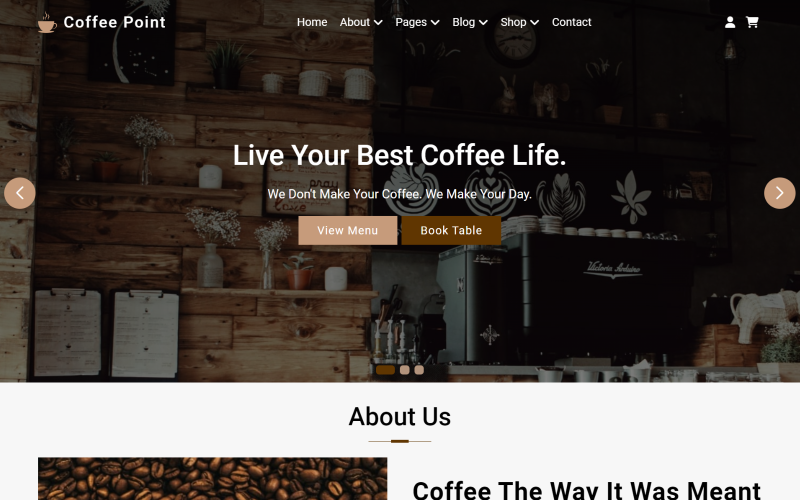 Coffee Point - HTML5-websitesjabloon met meerdere pagina's voor coffeeshops