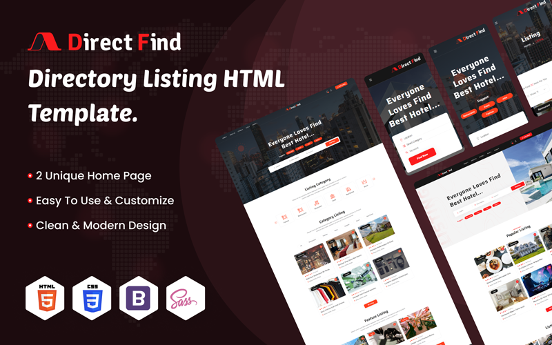 DirectFind - Modèle de site Web HTML5 de liste d'annuaires