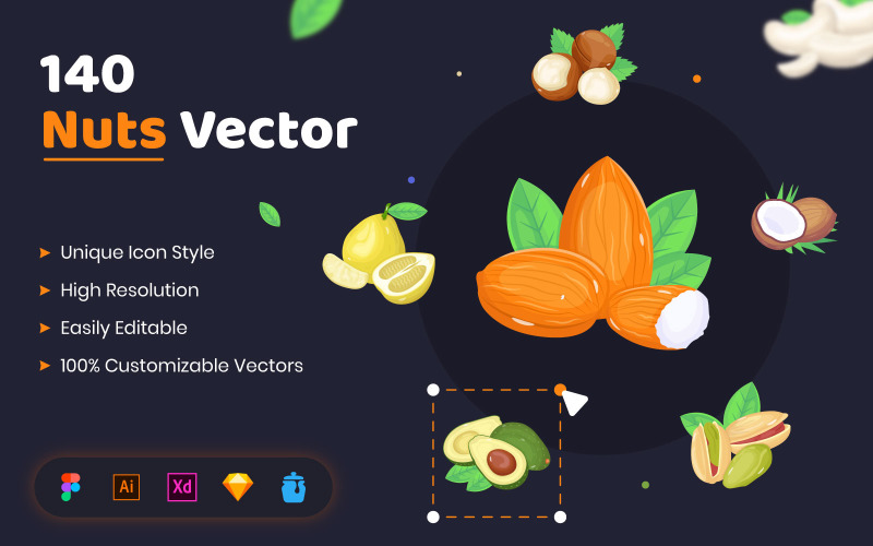 140 красивых орехов вектор