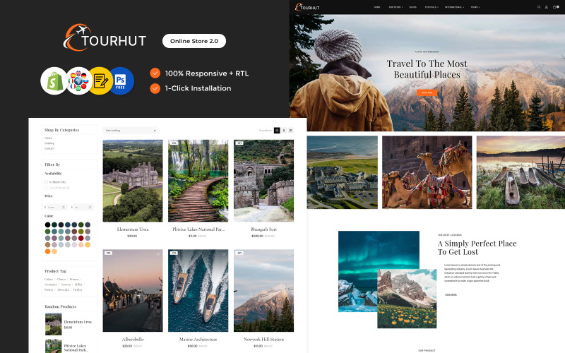 Tourhut — Агентство путешествий, туров и туризма Shopify Адаптивная тема