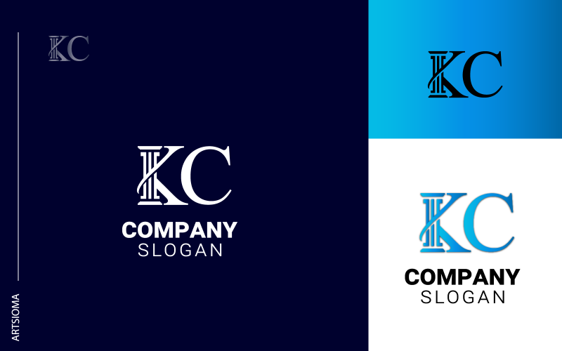Динамічна лінія літера KC дизайн логотипу шаблон
