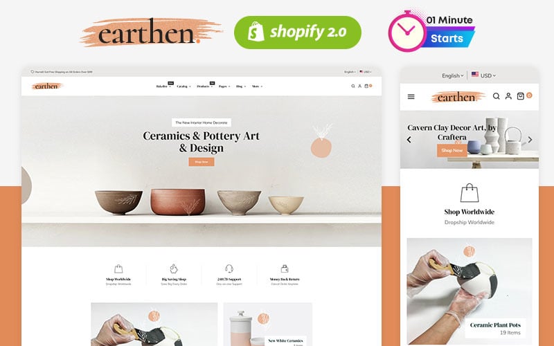 Earthen - Pottery and Ceramics El Yapımı Shopify Teması