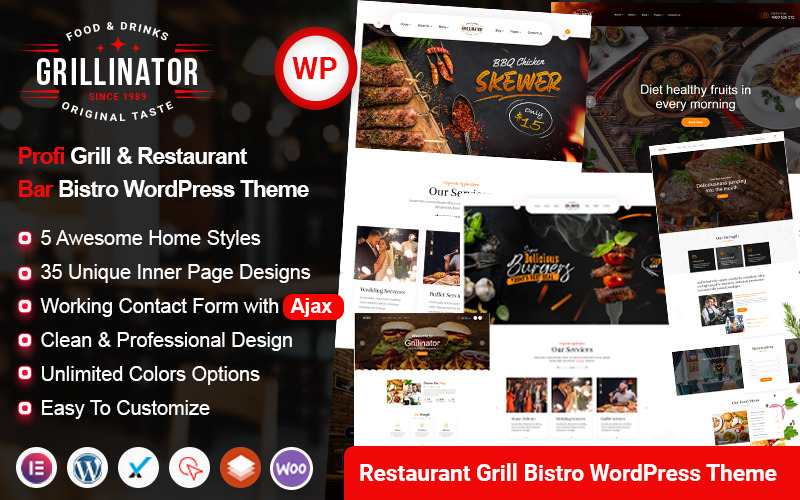 Grillinator - Restaurant Grill Bistro Food Bar Cafe WordPress Theme