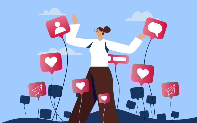Concept de médias sociaux, vecteur d'illustration de profils de médias sociaux en pleine croissance