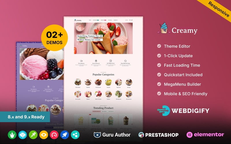 Creamy - 冰淇淋、饮品、蛋糕店 多用途 Prestashop Elementor 商店