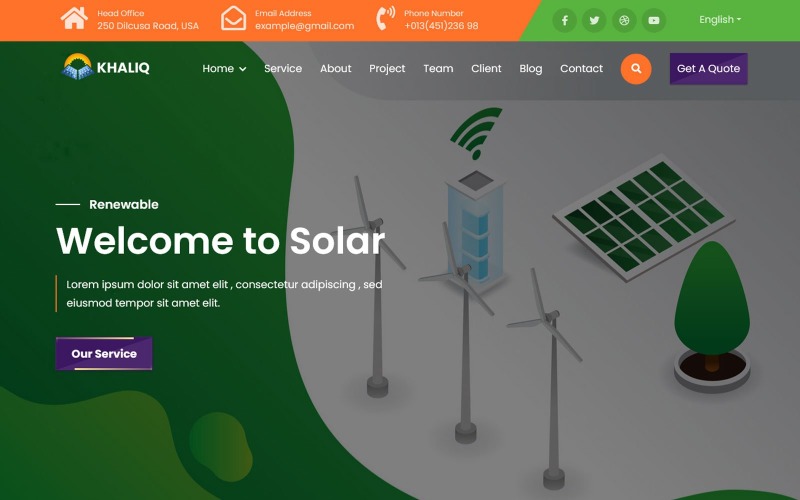 Khaliq - Modèle de page de destination pour l'énergie éolienne et solaire