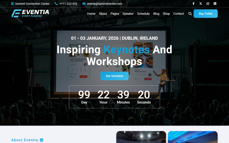 Eventia - HTML5-websitesjabloon voor evenementen en conferenties met meerdere pagina's