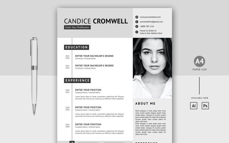 Minimal Black Color Modern and Clean Printable Resume Template CV Format