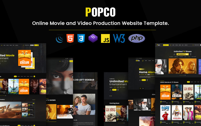 Popco - Websitesjabloon voor online film- en videoproductie