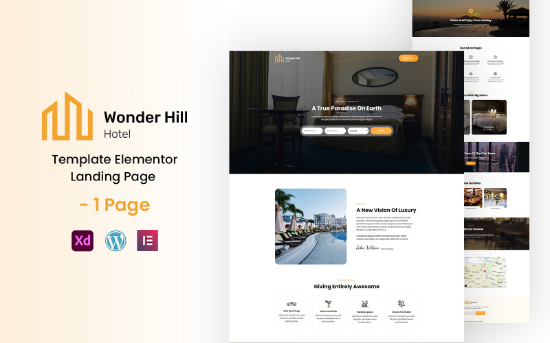 Wonder Hill - Página de destino de Elementor de servicios de hotel