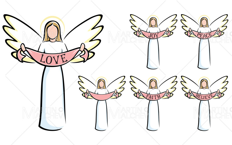 ángel, tenencia, bandera, vector, ilustración