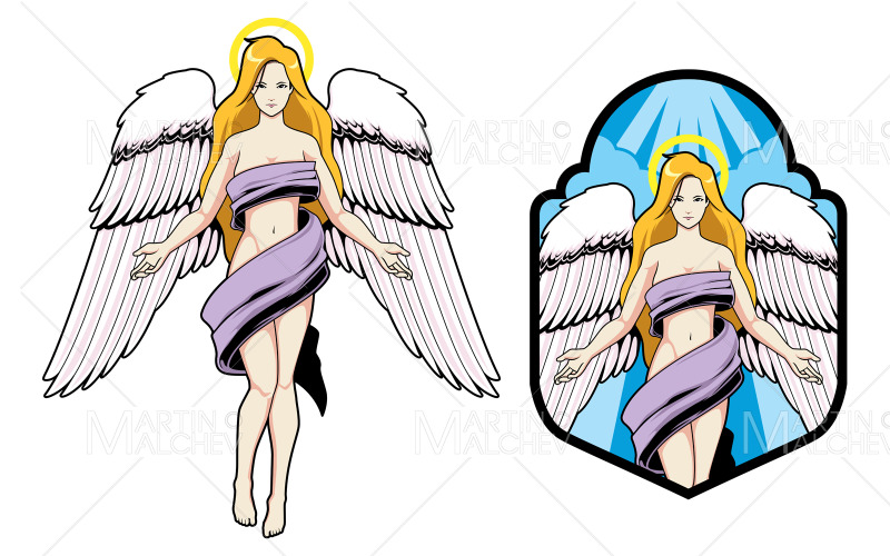 Illustrazione di vettore della mascotte femminile di angelo
