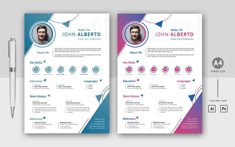 Modelo de Currículo Moderno para Impressão de Layout de CV Multicolorido Abstrato
