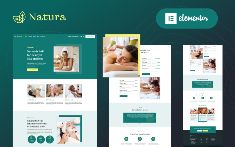 Natura - Salon masażu Beauty & Spa Motyw WordPress Elementor